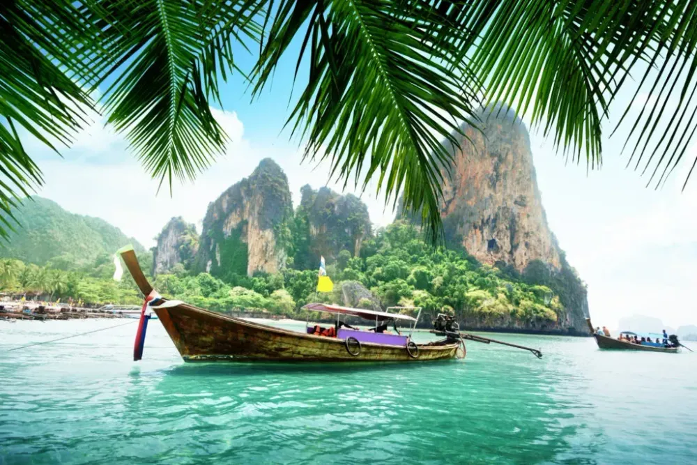 Boats on Railay Beach in Krabi, Thailand
